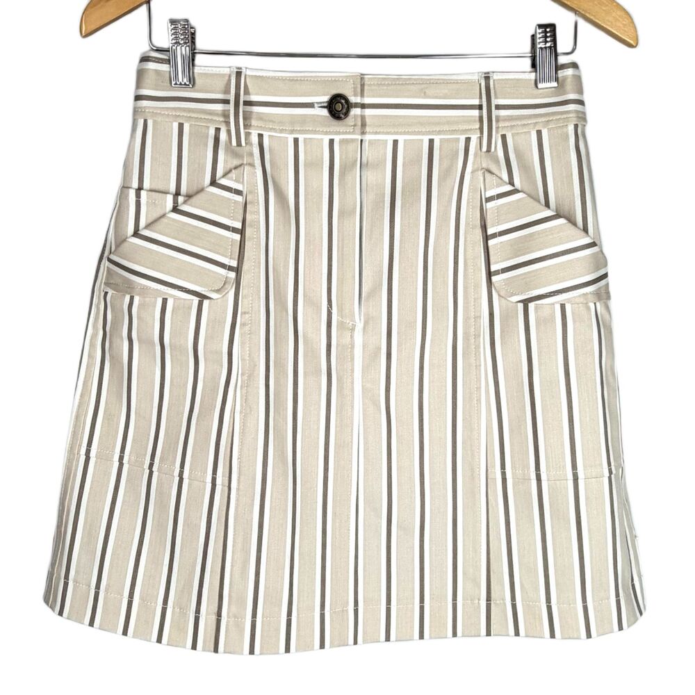 PEARL by Lela Rose Skirt NEW Size 4 Beige Brown White Stripes Mini Stretch NWT - Picture 2 of 7